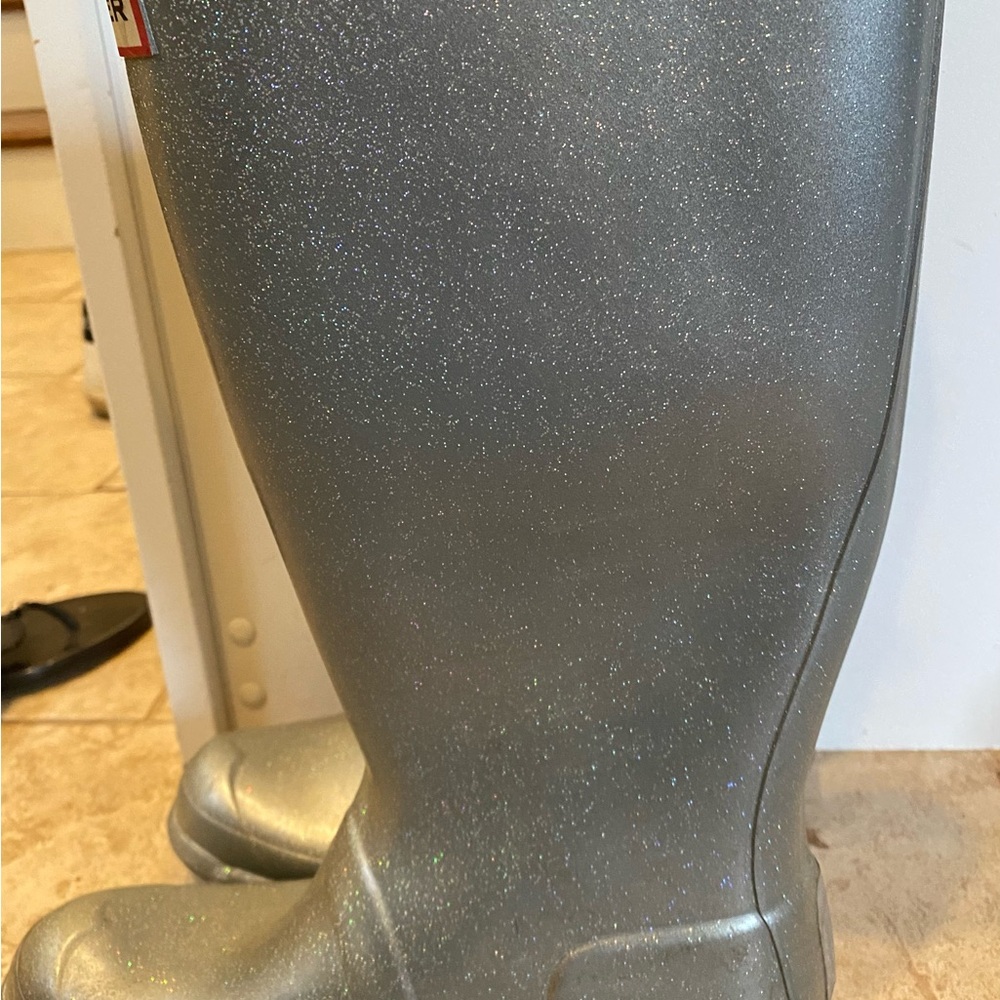 Hunter sparkle silver rain boots